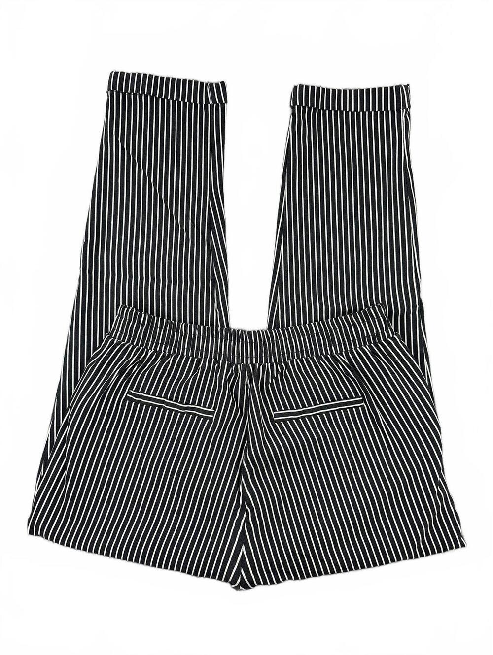 Shinestar Black and White Pinstripe Trousers with Elastic Waistband